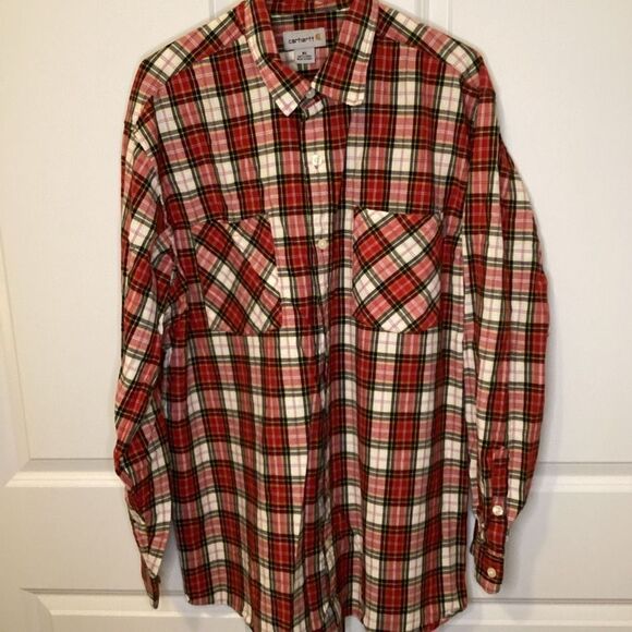 Mens Carhartt‎ Long sleeved plaid Flannel shirt XL - Picture 1 of 4